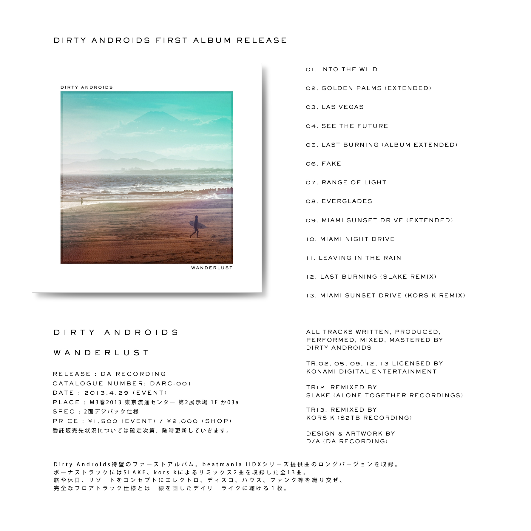 Dirty Androids 1st Album 『Wanderlust』